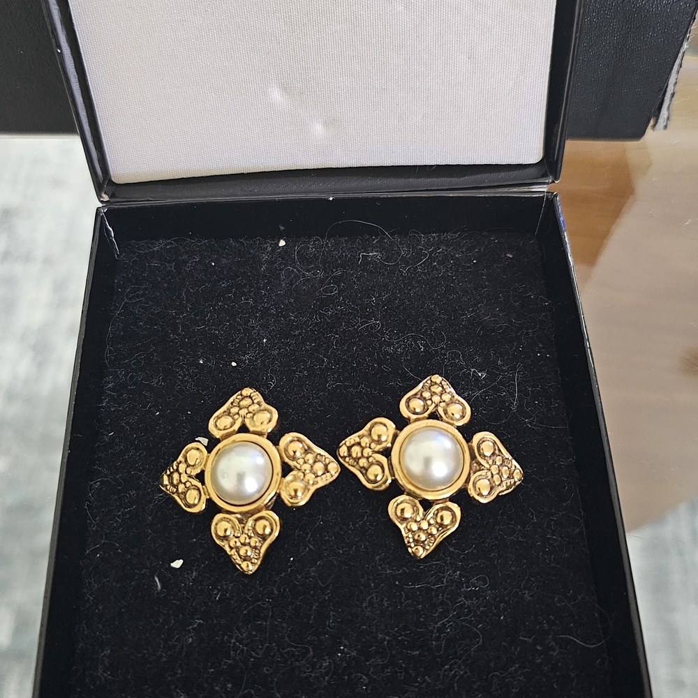 CHANEL Gold Earrings with Pearl Accent